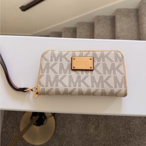 Michael Kors Cream Monogram Zip Wristlet